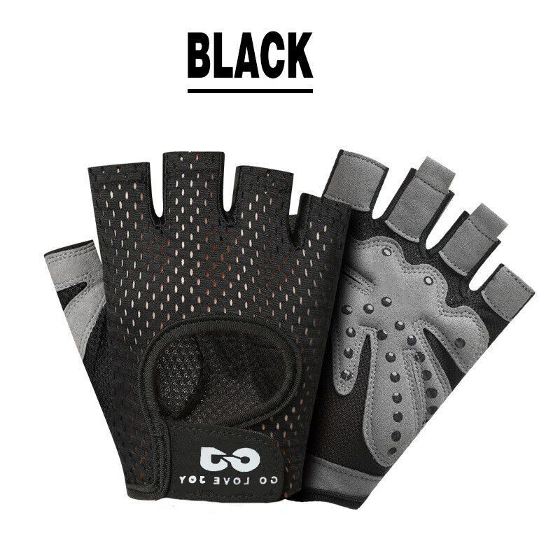 L Size Women Fitness Gym Training Gloves Half Finger Gel Weight Lifting Workout Gloves - Black V528-FITNESSGLOVES-BLACK-L-62843