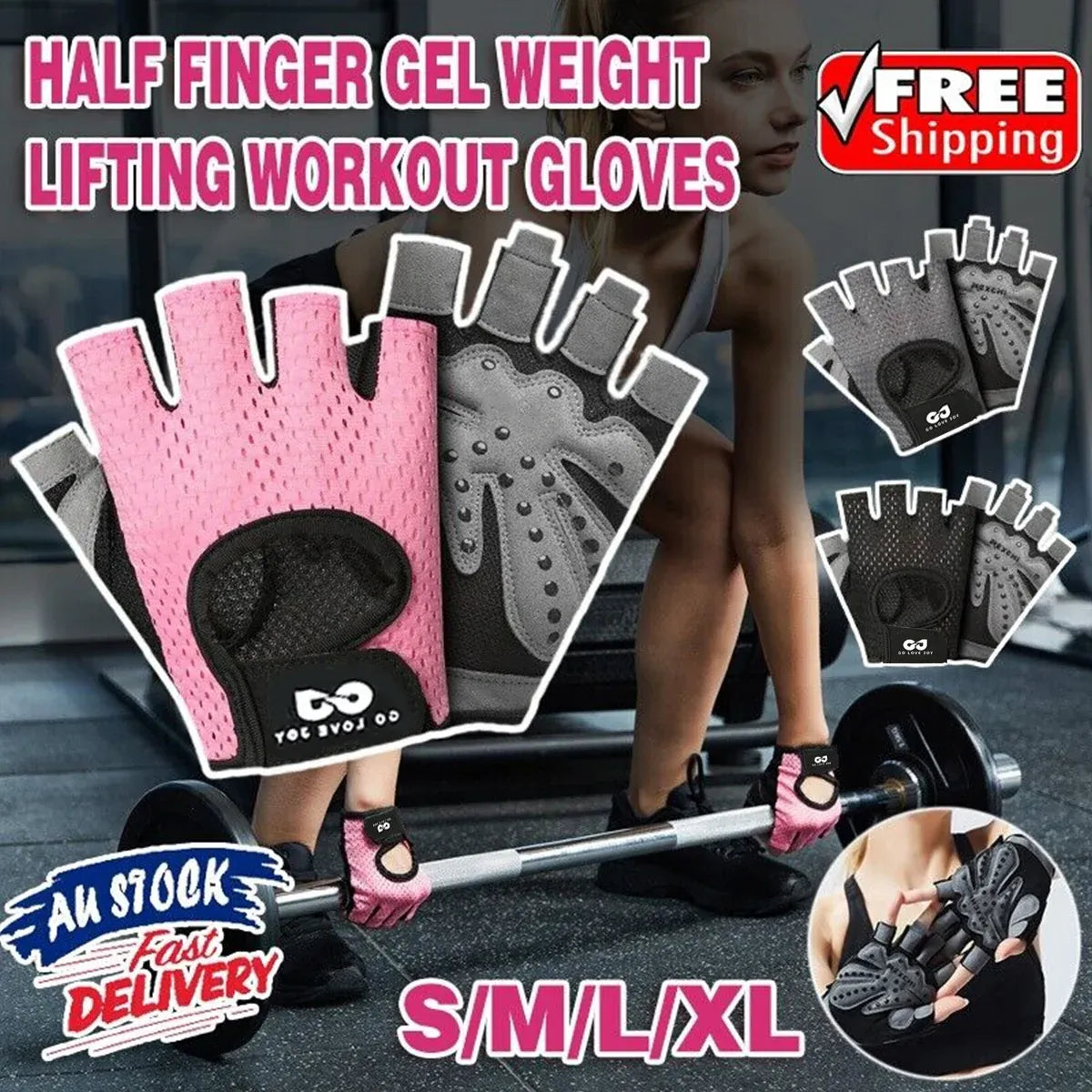 L Size Women Fitness Gym Training Gloves Half Finger Gel Weight Lifting Workout Gloves - Black V528-FITNESSGLOVES-BLACK-L-62843