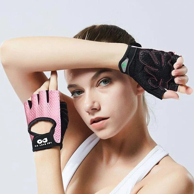 L Size Women Fitness Gym Training Gloves Half Finger Gel Weight Lifting Workout Gloves - Black V528-FITNESSGLOVES-BLACK-L-62843