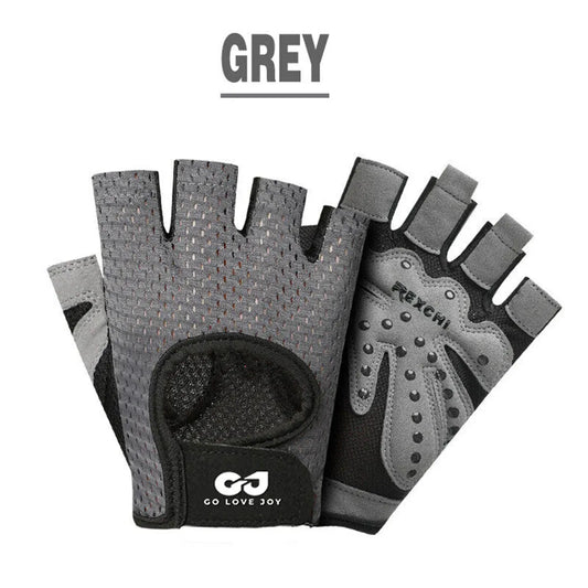 L Size Women Fitness Gym Training Gloves Half Finger Gel Weight Lifting Workout Gloves - Grey V528-FITNESSGLOVES-GREY-L-89463