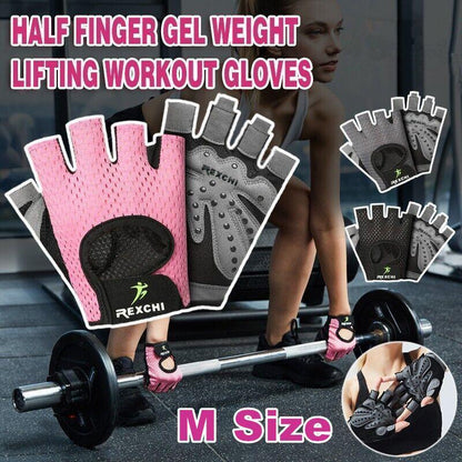 M Size Women Fitness Gym Training Gloves Half Finger Gel Weight Lifting Workout Gloves - Pink V528-FITNESSGLOVES-PINK-M-50844