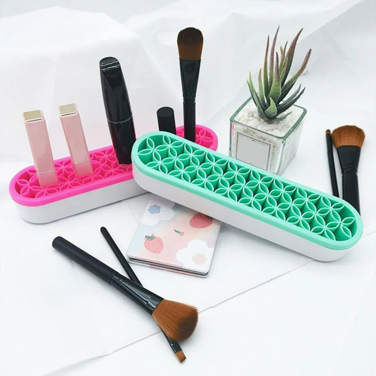 Silicone Makeup Organizer Cosmetic Storage Box Lipstick Brush Holder Desktop Box - Black V528-FIXED-FRAME-BLACK-329450