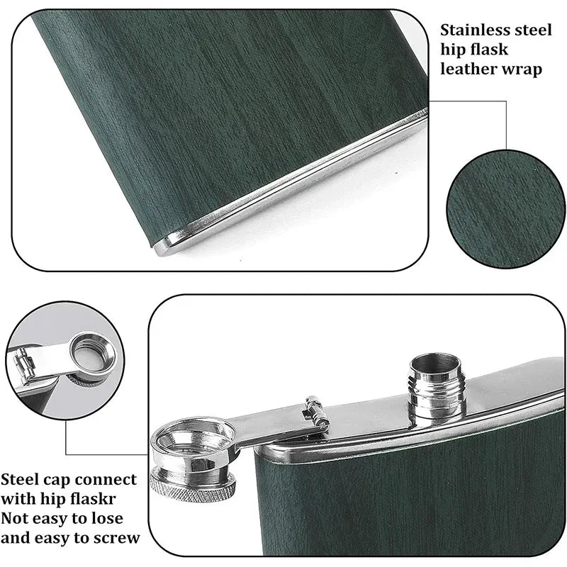 Stainless Steel Hip Flask Portable Wine Pot Flat Pocket Bottle Outdoor Travel V528-FLAGON-GREEN-780564