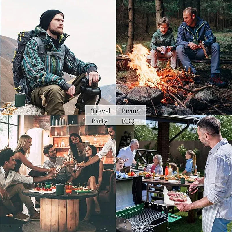 Stainless Steel Hip Flask Portable Wine Pot Flat Pocket Bottle Outdoor Travel V528-FLAGON-GREEN-780564
