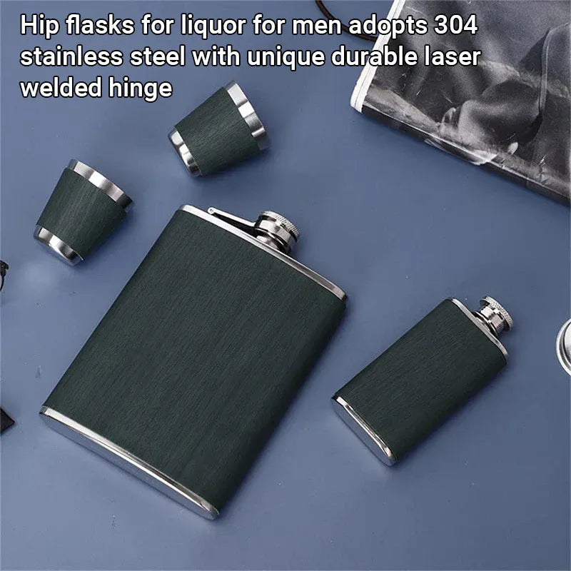 Stainless Steel Hip Flask Portable Wine Pot Flat Pocket Bottle Outdoor Travel V528-FLAGON-GREEN-780564