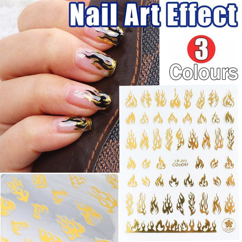 3D Flame Nail Stickers Fire Design Manicure Decals Self Adhesive Nail Art Sheet - Gold V528-FLAMESNAILART-GOLD-42347
