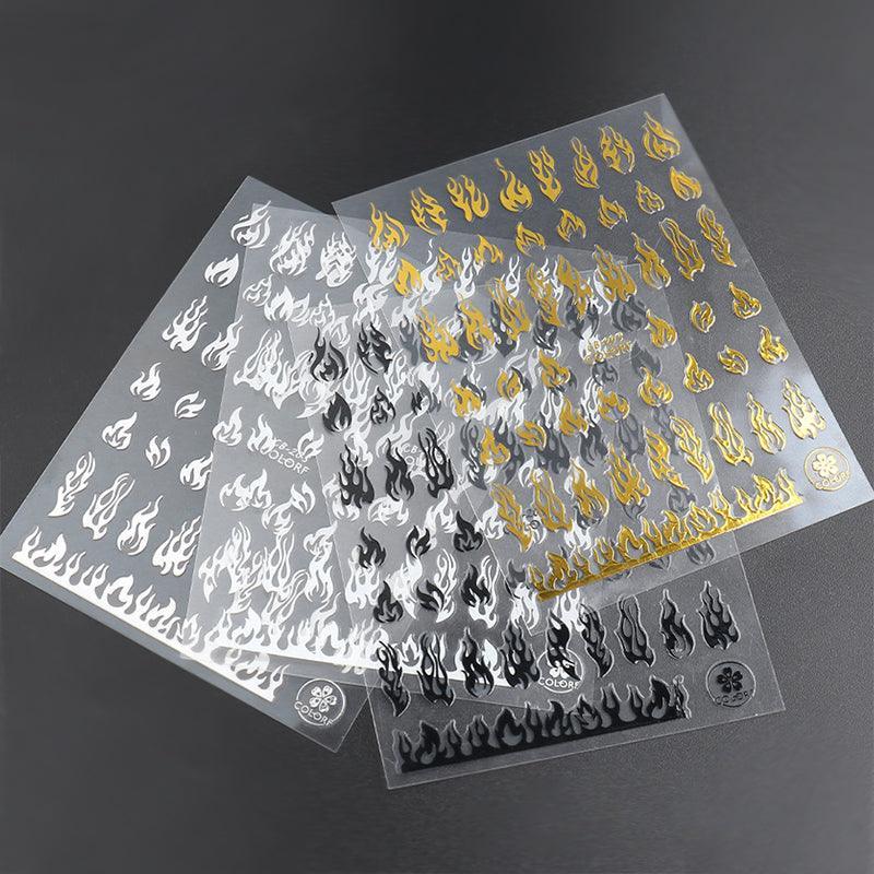 3D Flame Nail Stickers Fire Design Manicure Decals Self Adhesive Nail Art Sheet - Gold V528-FLAMESNAILART-GOLD-42347