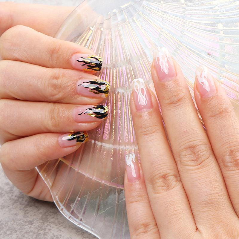 3D Flame Nail Stickers Fire Design Manicure Decals Self Adhesive Nail Art Sheet - Gold V528-FLAMESNAILART-GOLD-42347