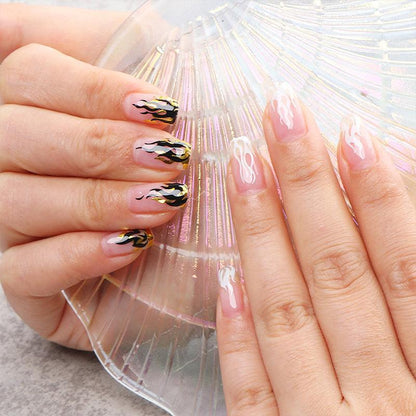3D Flame Nail Stickers Fire Design Manicure Decals Self Adhesive Nail Art Sheet - Gold V528-FLAMESNAILART-GOLD-42347