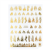 3D Flame Nail Stickers Fire Design Manicure Decals Self Adhesive Nail Art Sheet - Gold V528-FLAMESNAILART-GOLD-42347