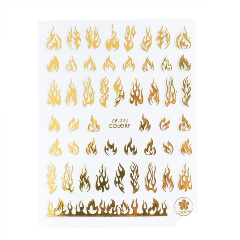 3D Flame Nail Stickers Fire Design Manicure Decals Self Adhesive Nail Art Sheet - Gold V528-FLAMESNAILART-GOLD-42347