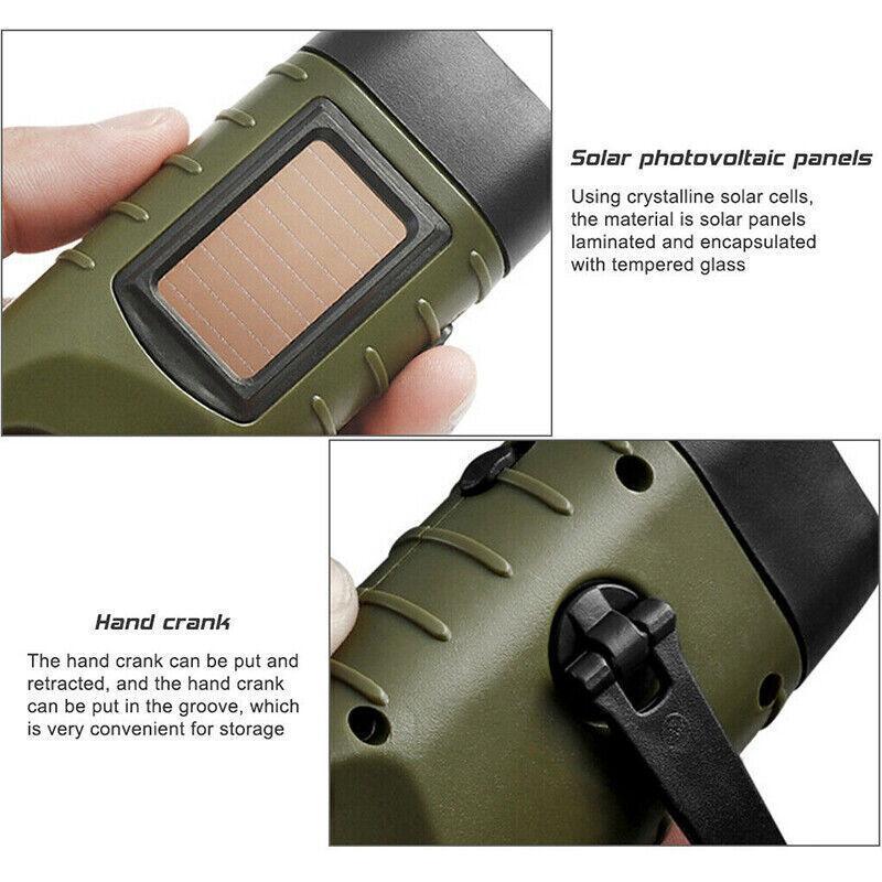 Hand Crank Solar Powered Rechargeable Led Camping Emergency Flashlight - Black V528-FLASHLIGHT-BLACK-91922