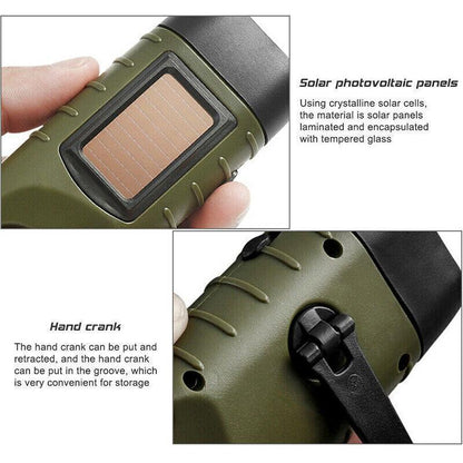 Hand Crank Solar Powered Rechargeable Led Camping Emergency Flashlight - Black V528-FLASHLIGHT-BLACK-91922