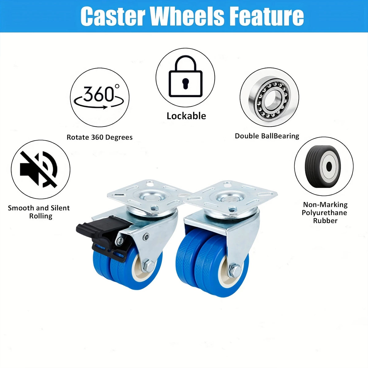 4pcs Casters Movable Wheels Heavy Duty Swivel Locking Caster Wheel For Furniture V528-FLAT-CASTER-2IN-2HD2SC-4IN1-420540