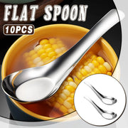 10pcs Stainless Steel Flat Bottom Spoon Household Kitchen Dining Soup Spoon Set V528-FLAT-SPOON-10PCS-747620