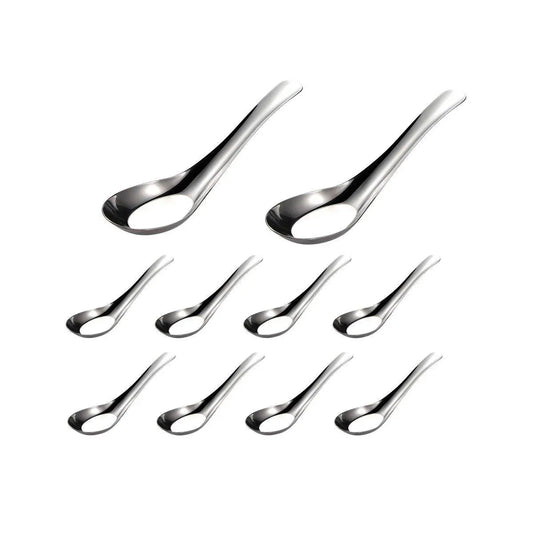10pcs Stainless Steel Flat Bottom Spoon Household Kitchen Dining Soup Spoon Set V528-FLAT-SPOON-10PCS-747620