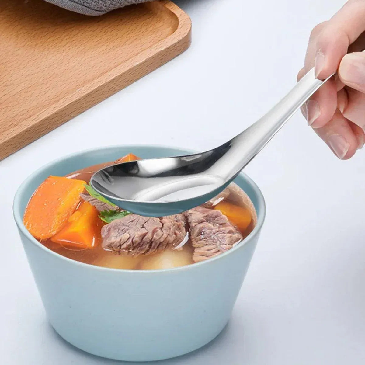 10pcs Stainless Steel Flat Bottom Spoon Household Kitchen Dining Soup Spoon Set V528-FLAT-SPOON-10PCS-747620