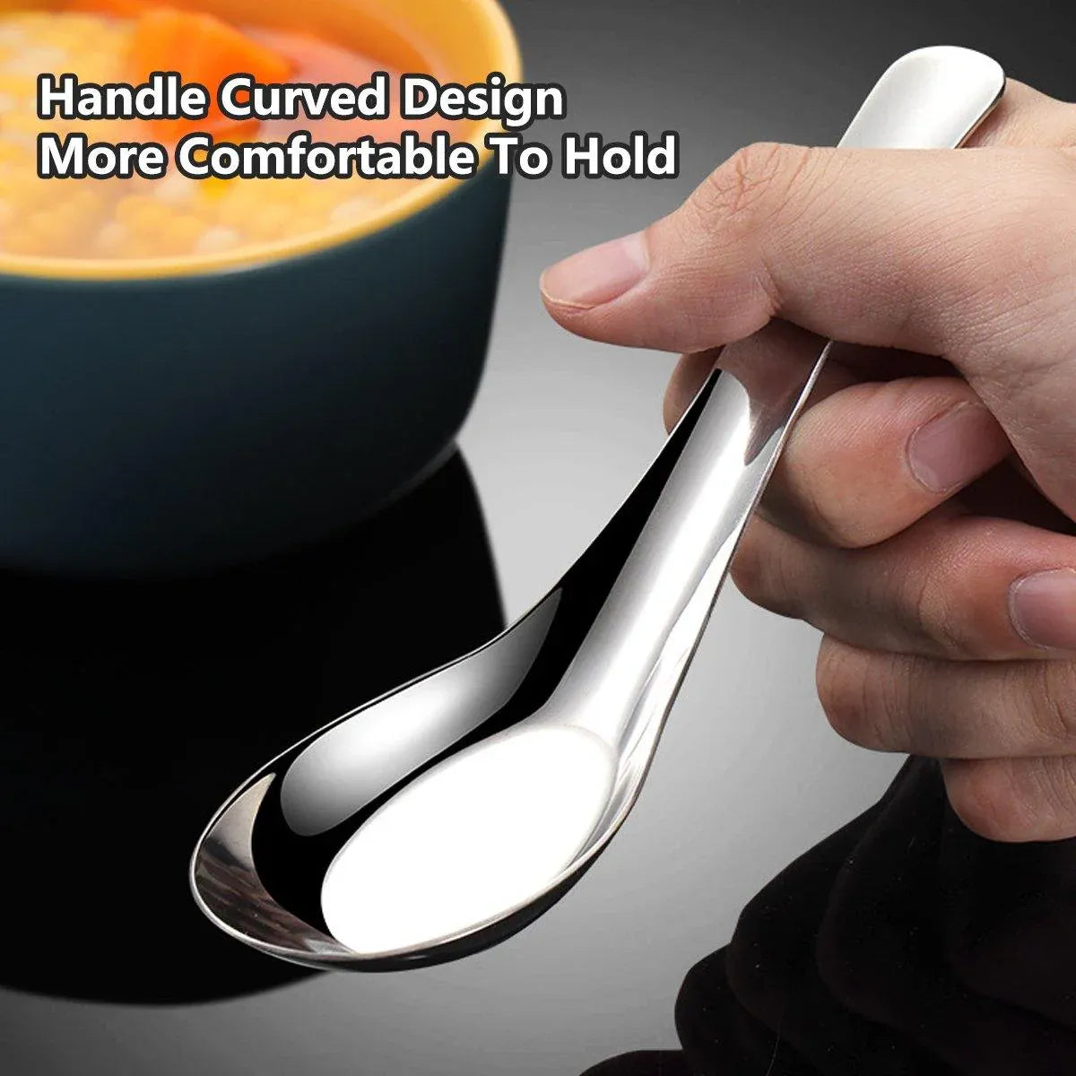 10pcs Stainless Steel Flat Bottom Spoon Household Kitchen Dining Soup Spoon Set V528-FLAT-SPOON-10PCS-747620