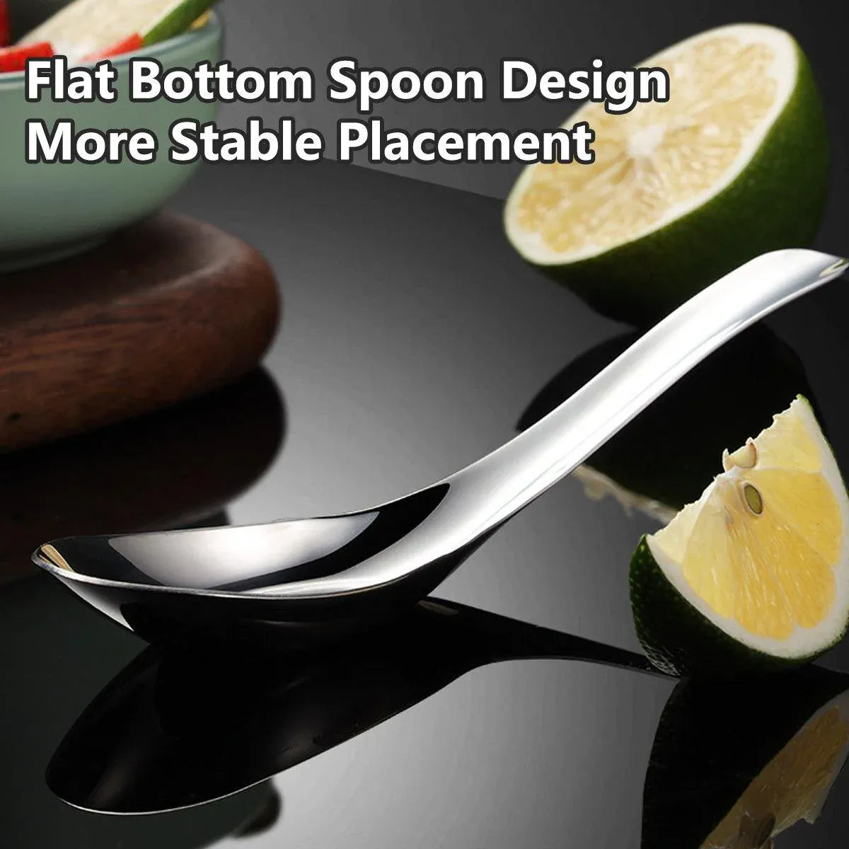 10pcs Stainless Steel Flat Bottom Spoon Household Kitchen Dining Soup Spoon Set V528-FLAT-SPOON-10PCS-747620