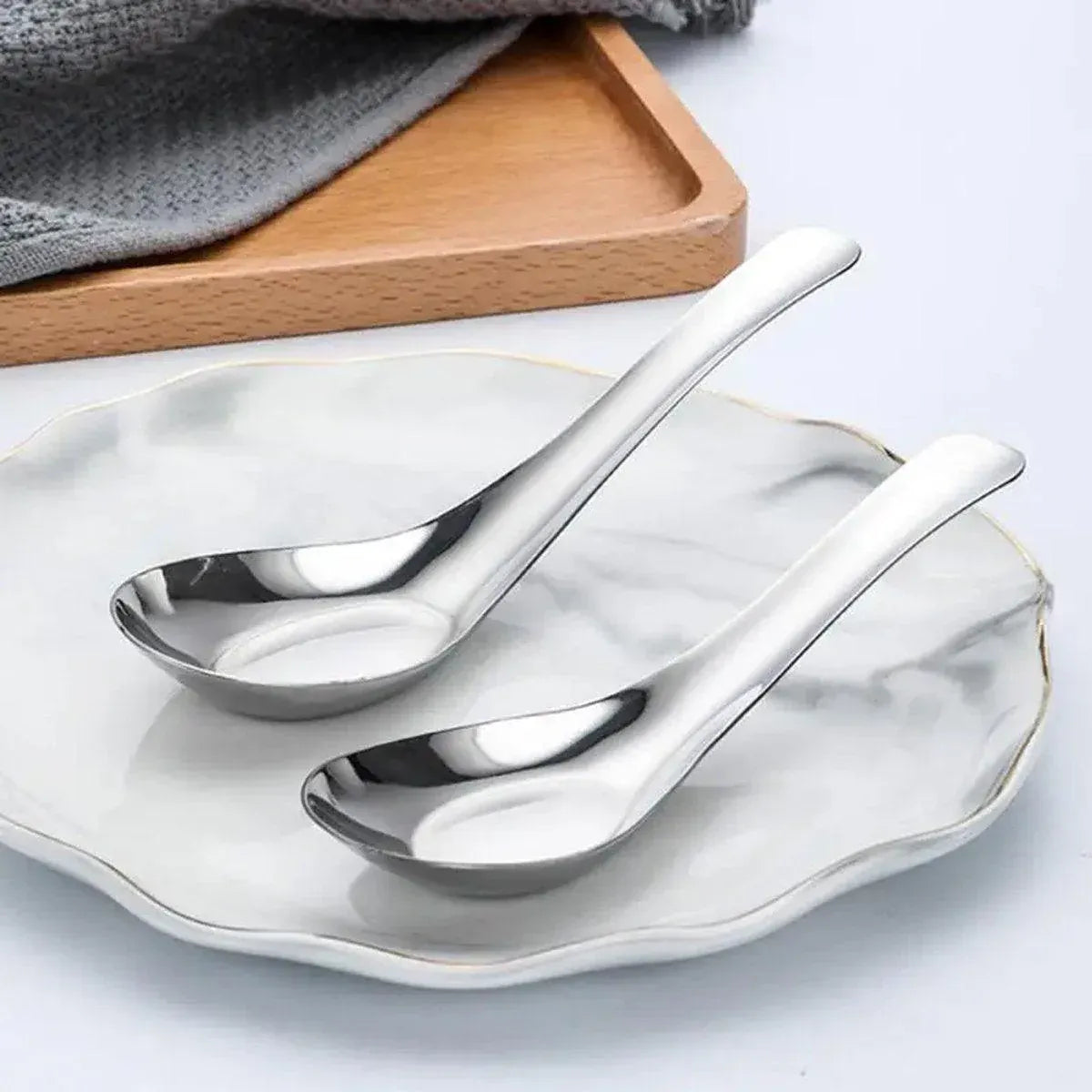 10pcs Stainless Steel Flat Bottom Spoon Household Kitchen Dining Soup Spoon Set V528-FLAT-SPOON-10PCS-747620
