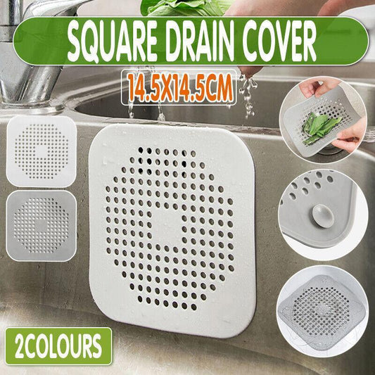2X Square Drain Cover For Shower Drain Hair Catcher Flat Silicone Plug For Bath - Grey V528-FLATSILICONE-2PCS-GREY-521813