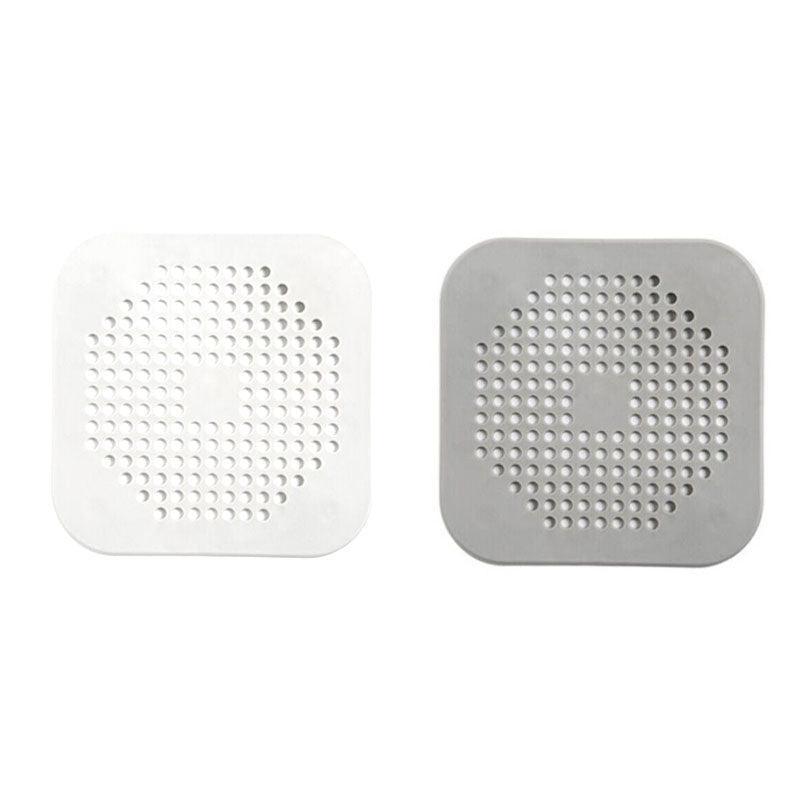 2X Square Drain Cover For Shower Drain Hair Catcher Flat Silicone Plug For Bath - Grey V528-FLATSILICONE-2PCS-GREY-521813