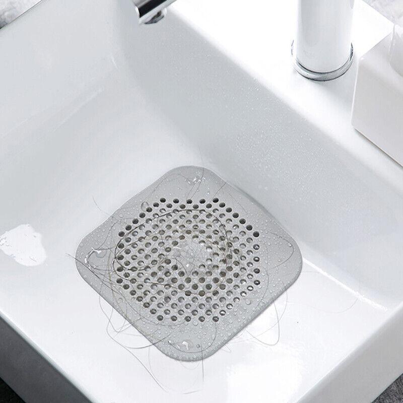2X Square Drain Cover For Shower Drain Hair Catcher Flat Silicone Plug For Bath - Grey V528-FLATSILICONE-2PCS-GREY-521813