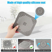 2X Square Drain Cover For Shower Drain Hair Catcher Flat Silicone Plug For Bath - Grey V528-FLATSILICONE-2PCS-GREY-521813