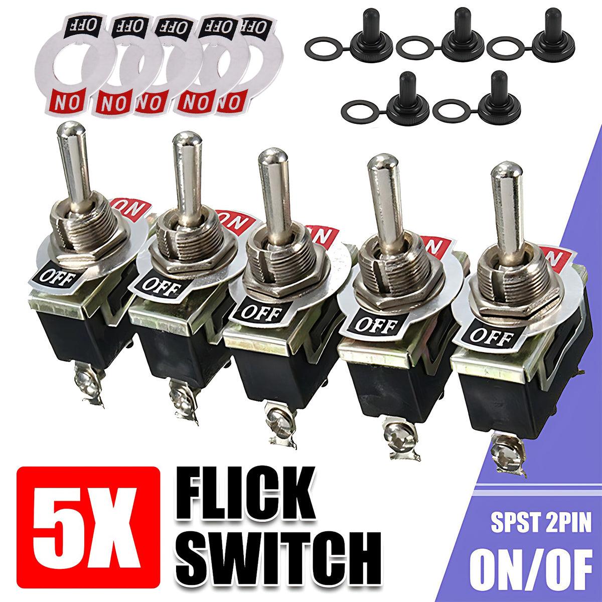 5X Waterproof Toggle Flick Switch 250V On/Off Car Dash Light Metal 12 Volt Boot V528-FLICKSWITCH-106018