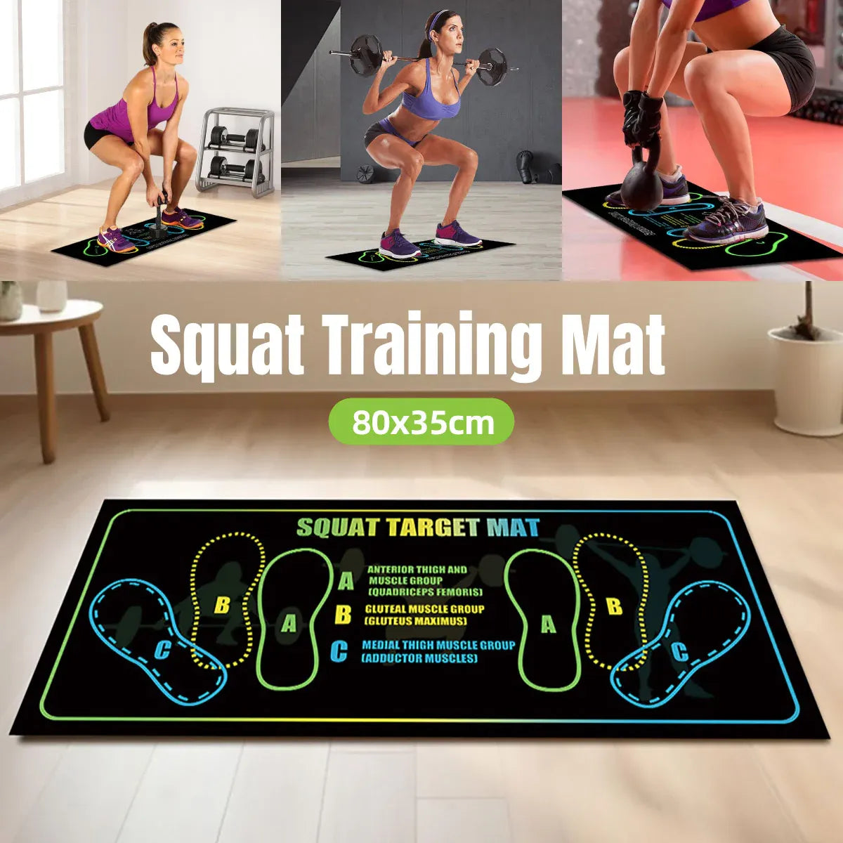 Squat Mat Fitness Mat Non Slip Mat Thick Floor Mat Home Gym Exercise Workout V528-FLOOR-MAT-35-80CM-495951