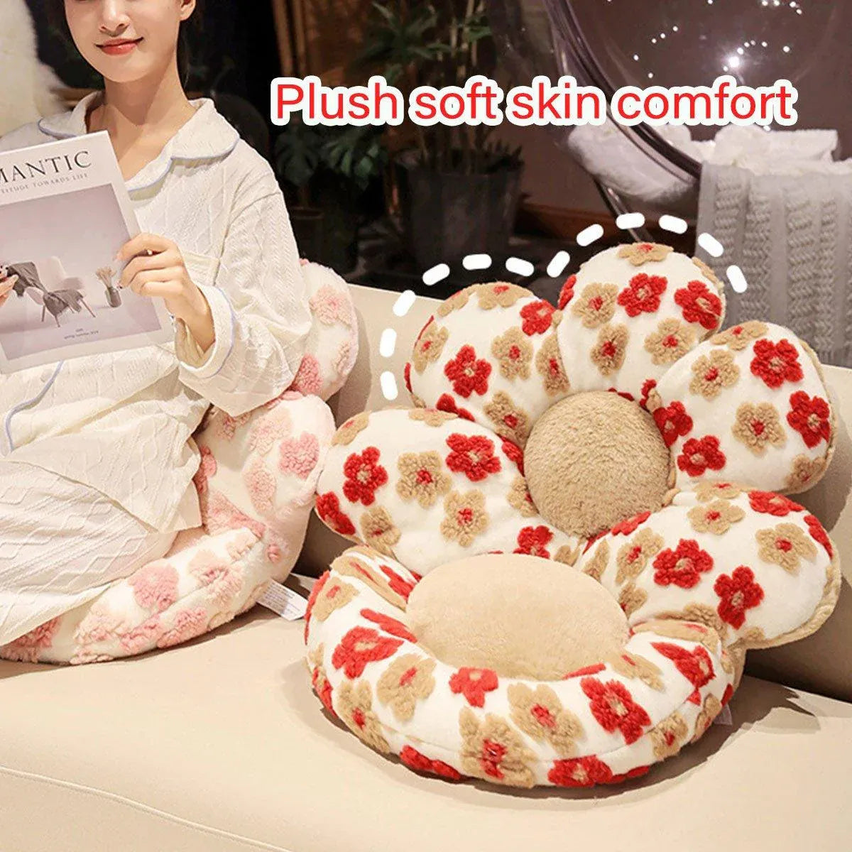 Cute Soft Seat Cushion Flower Shaped Lazy Sofa Pad for Office Chairs and Home Use - Red V528-FLOWER-CUSHION-RED-887700
