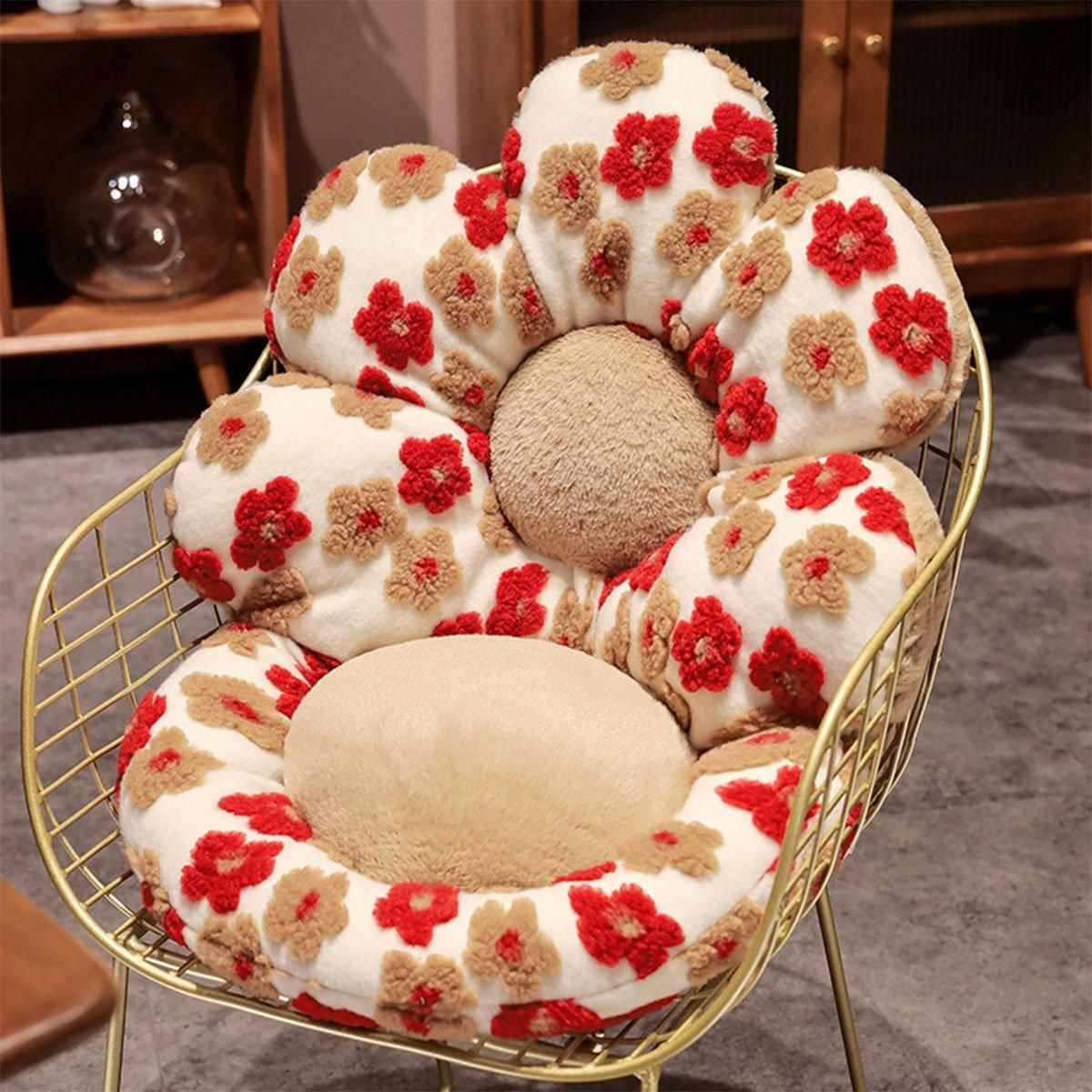 Cute Soft Seat Cushion Flower Shaped Lazy Sofa Pad for Office Chairs and Home Use - Red V528-FLOWER-CUSHION-RED-887700
