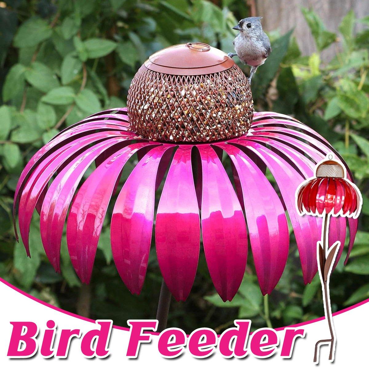 Decorative Metal Flower Garden Bird Feeder Outdoor Hanging Birdseed Feeder V528-FLOWER-FEEDER-RED-394644