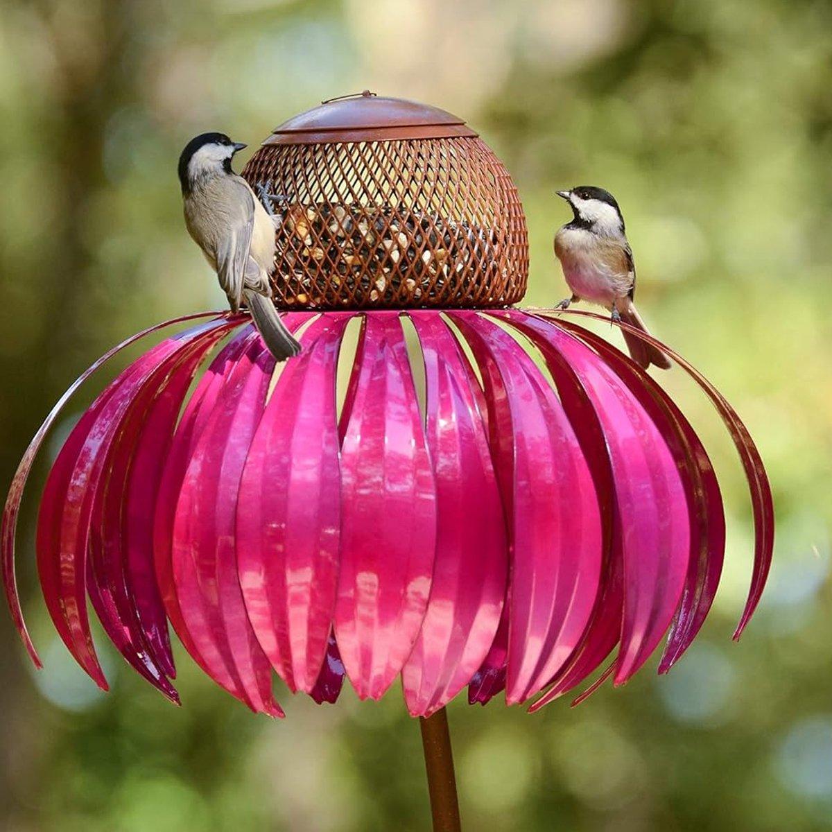 Decorative Metal Flower Garden Bird Feeder Outdoor Hanging Birdseed Feeder V528-FLOWER-FEEDER-RED-394644