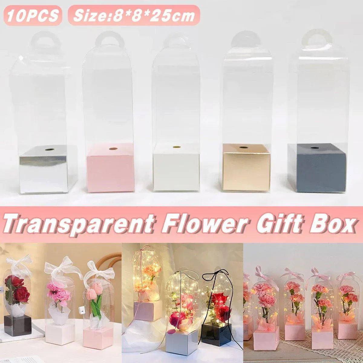 10pcs Bouquet Packaging Transparent PVC Flower Box Portable Floral Gift Boxes - White V528-FLOWER-PACKING-10PCS-WHITE-740940
