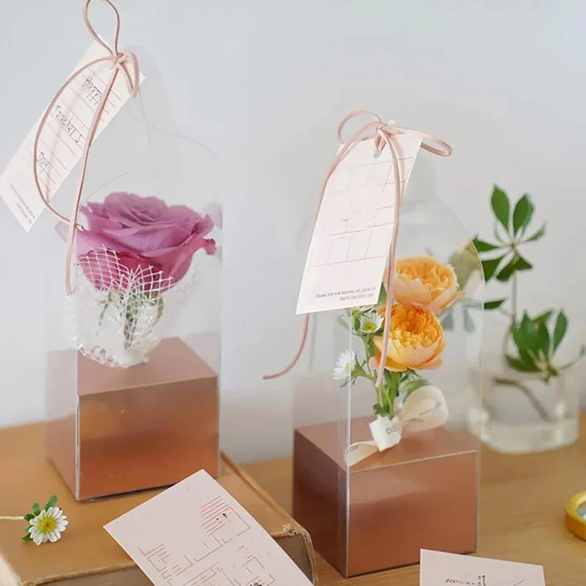 10pcs Bouquet Packaging Transparent PVC Flower Box Portable Floral Gift Boxes - White V528-FLOWER-PACKING-10PCS-WHITE-740940
