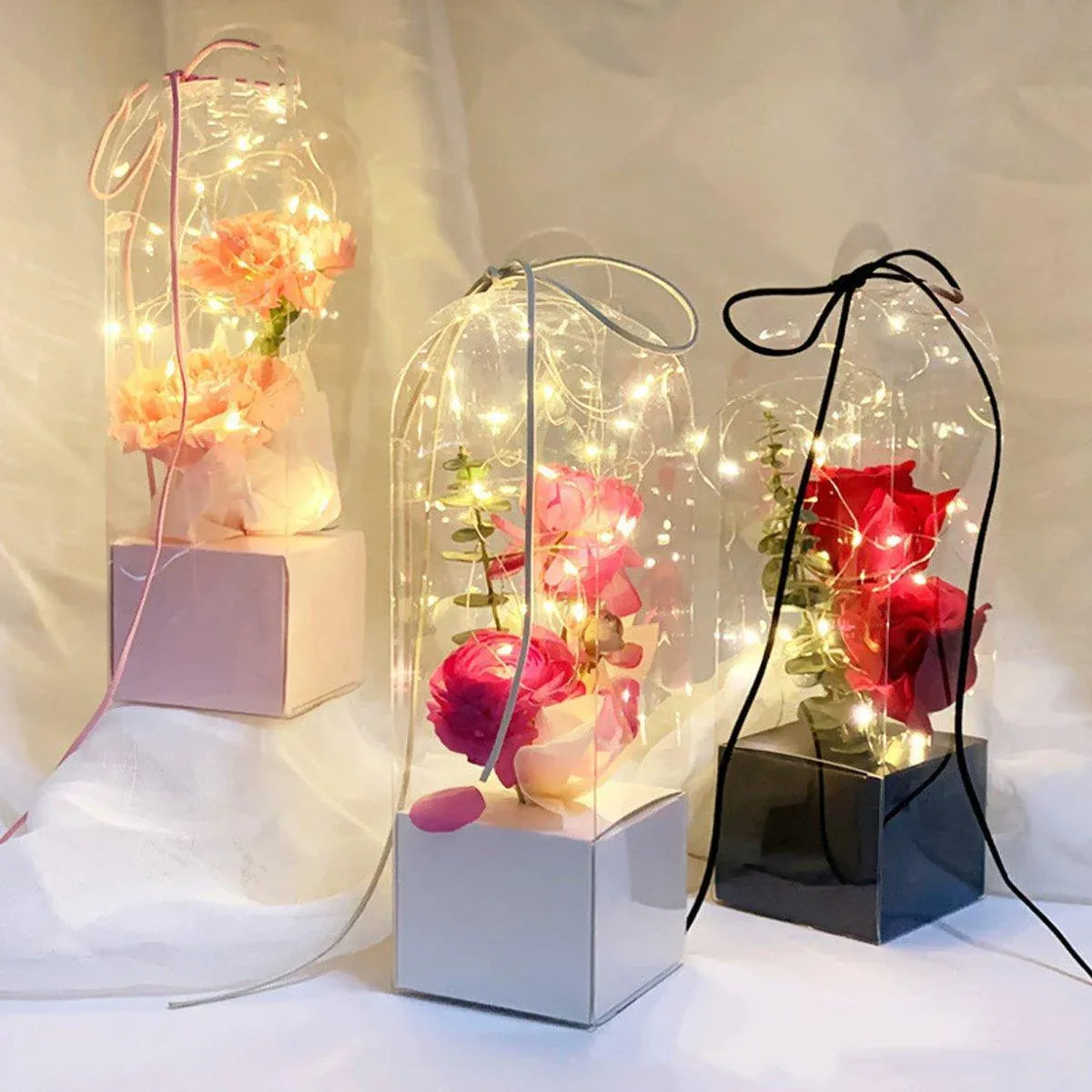 10pcs Bouquet Packaging Transparent PVC Flower Box Portable Floral Gift Boxes - White V528-FLOWER-PACKING-10PCS-WHITE-740940