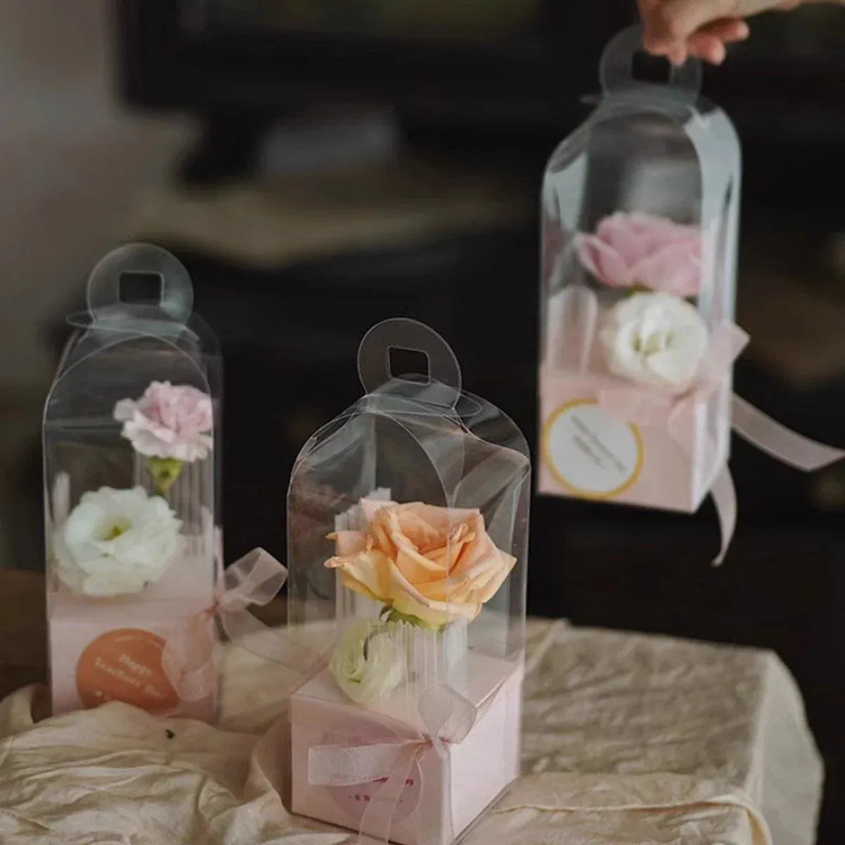 10pcs Bouquet Packaging Transparent PVC Flower Box Portable Floral Gift Boxes - White V528-FLOWER-PACKING-10PCS-WHITE-740940
