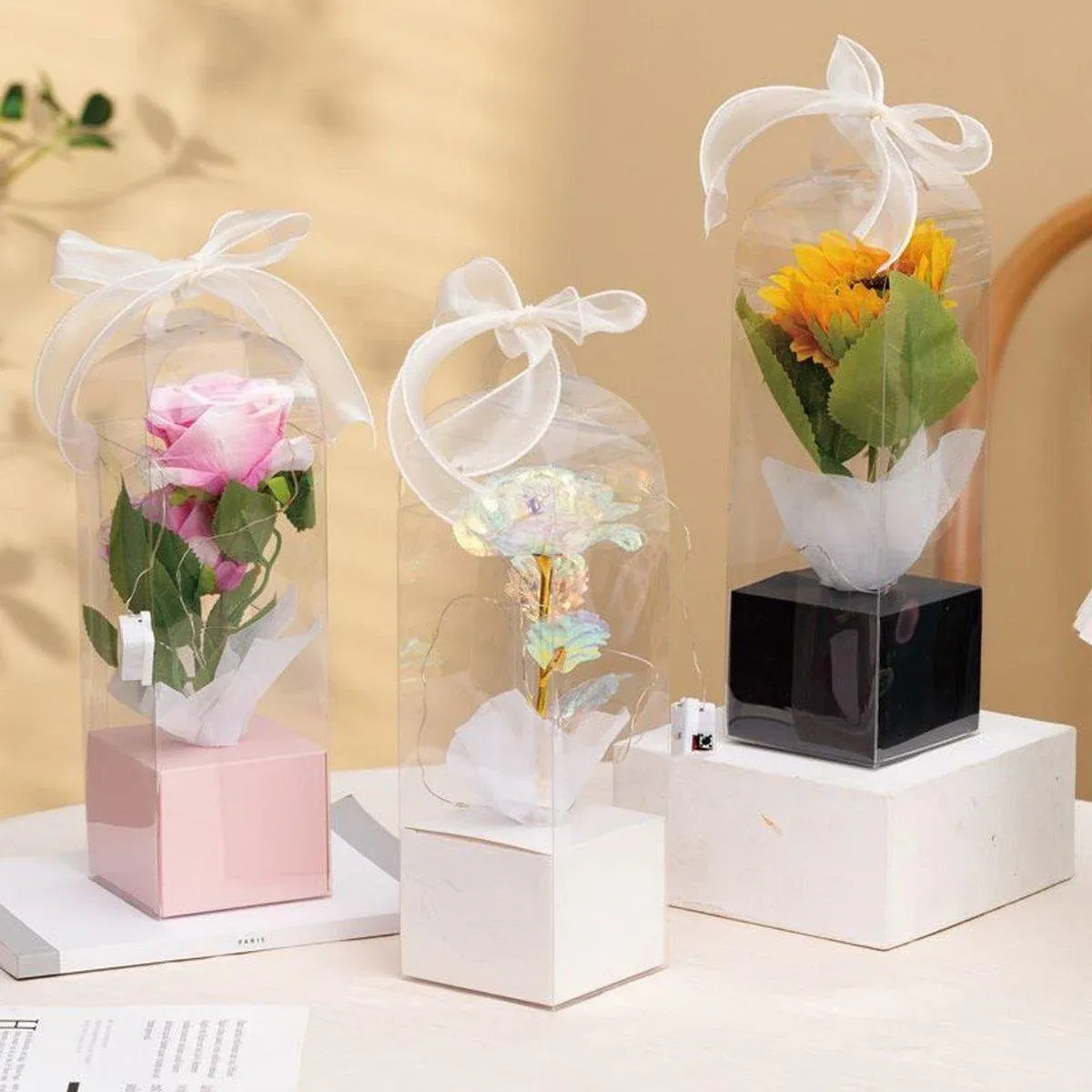 10pcs Bouquet Packaging Transparent PVC Flower Box Portable Floral Gift Boxes - White V528-FLOWER-PACKING-10PCS-WHITE-740940