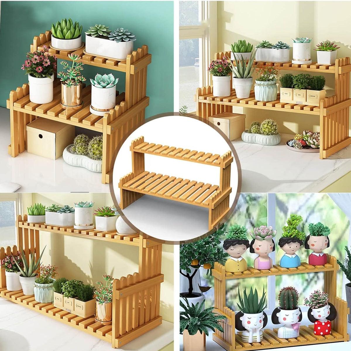 2 Tier Bamboo Plant Stand Flower Pot Rack Indoor Outdoor Patio Garden Shelf V528-FLOWER-SHELF-60-934112