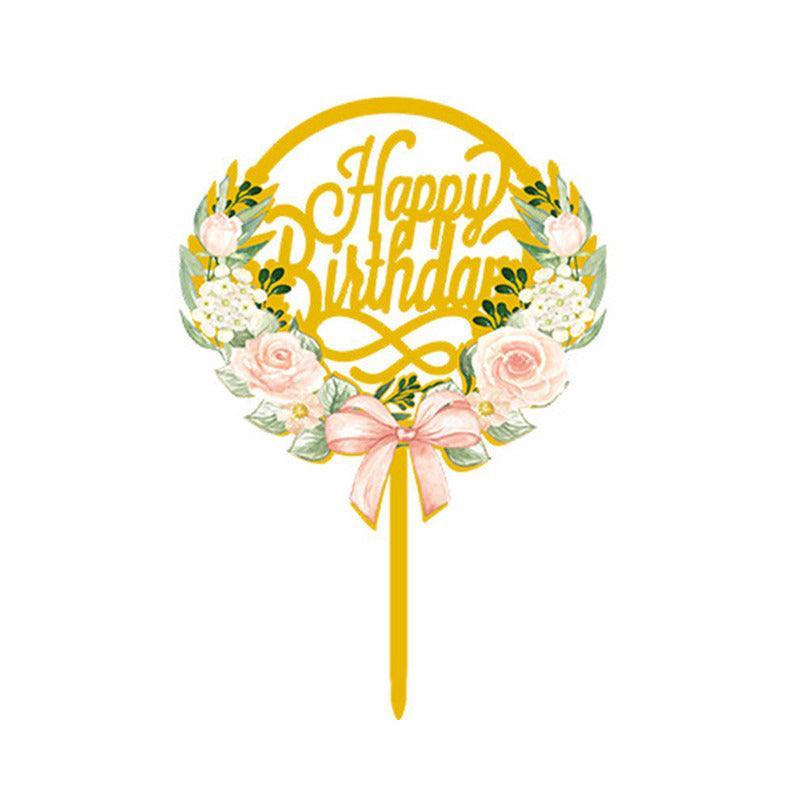 Happy Birthday Anniversary Wedding Cake Flowers Topper Acrylic Party Decorations - NO.01 V528-FLOWER-TOPPERNO1