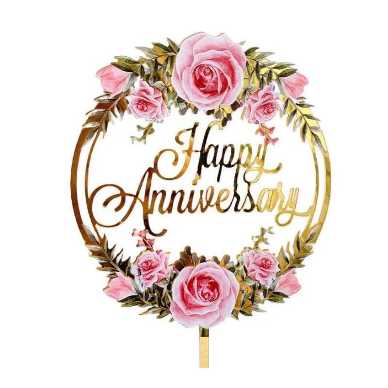 Happy Birthday Anniversary Wedding Cake Flowers Topper Acrylic Party Decorations - NO.01 V528-FLOWER-TOPPERNO1