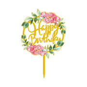 Happy Birthday Anniversary Wedding Cake Flowers Topper Acrylic Party Decorations - NO.01 V528-FLOWER-TOPPERNO1