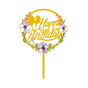 Happy Birthday Anniversary Wedding Cake Flowers Topper Acrylic Party Decorations - NO.01 V528-FLOWER-TOPPERNO1