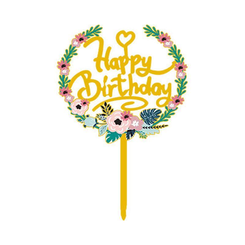 Happy Birthday Anniversary Wedding Cake Flowers Topper Acrylic Party Decorations - NO.01 V528-FLOWER-TOPPERNO1