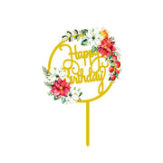 Happy Birthday Anniversary Wedding Cake Flowers Topper Acrylic Party Decorations - NO.01 V528-FLOWER-TOPPERNO1