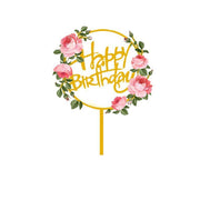 Happy Birthday Anniversary Wedding Cake Flowers Topper Acrylic Party Decorations - NO.01 V528-FLOWER-TOPPERNO1