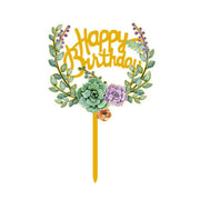 Happy Birthday Anniversary Wedding Cake Flowers Topper Acrylic Party Decorations - NO.01 V528-FLOWER-TOPPERNO1