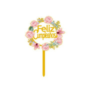 Happy Birthday Anniversary Wedding Cake Flowers Topper Acrylic Party Decorations - NO.01 V528-FLOWER-TOPPERNO1