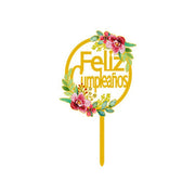 Happy Birthday Anniversary Wedding Cake Flowers Topper Acrylic Party Decorations - NO.01 V528-FLOWER-TOPPERNO1